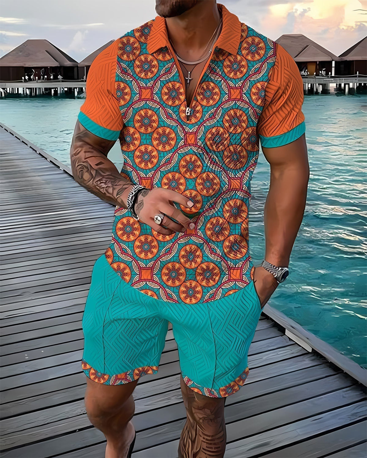 FINN | AZURBLAUES POLOSHIRT- UND SHORTS-SET