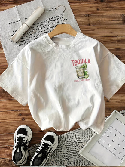 Graphic Tee “Tequila Therapy” – T-shirt Estiva in Cotone con Stampa Retro