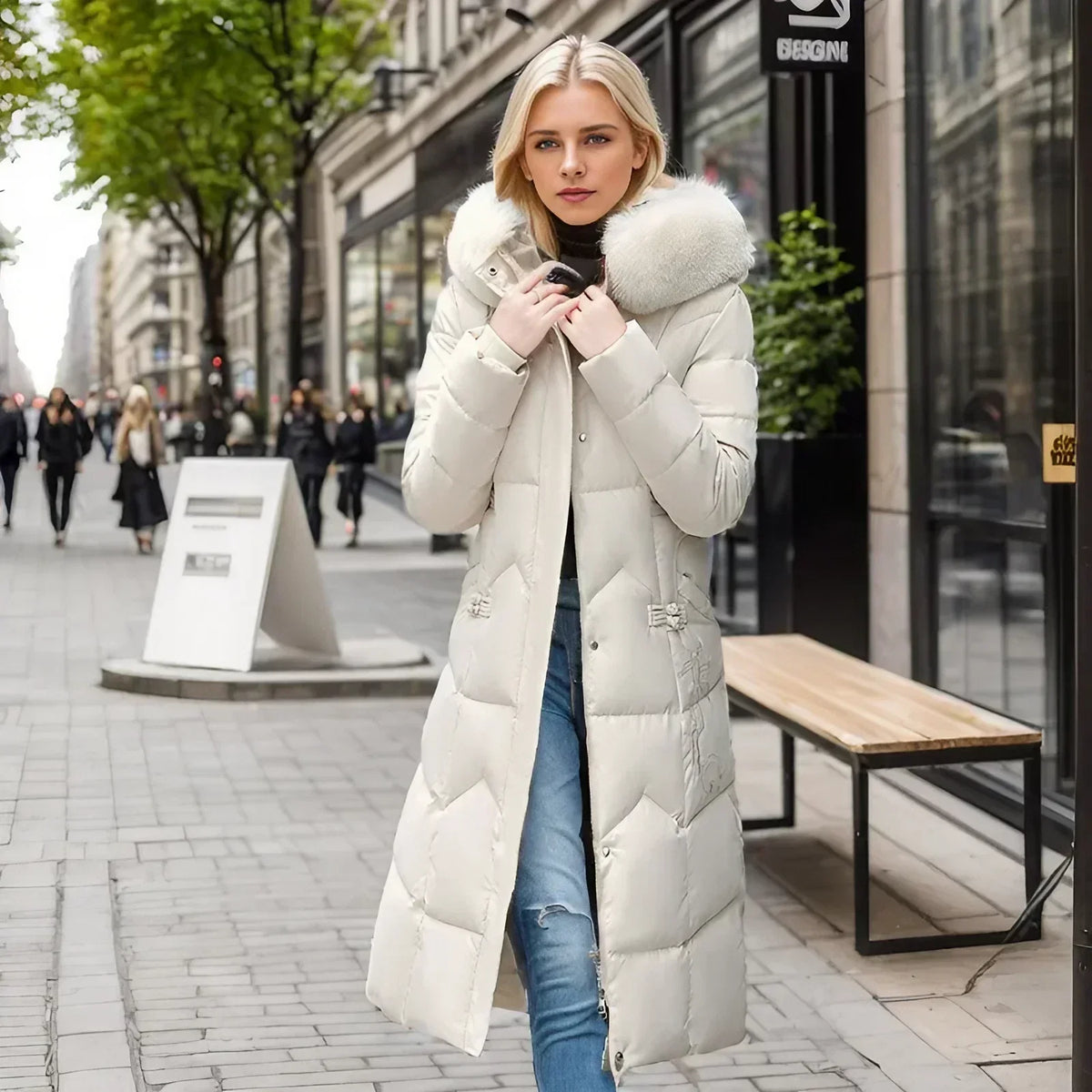 Freya™ | Winter-Langmantel mit Pelzkragen