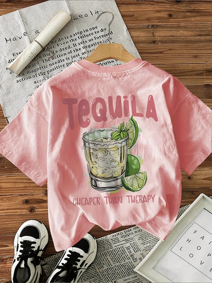 Graphic Tee “Tequila Therapy” – T-shirt Estiva in Cotone con Stampa Retro