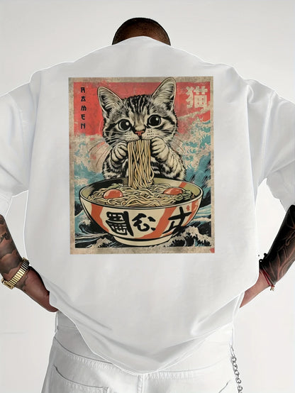 Teekat™ – T-shirt Oversize con Stampa Gatto e Ramen