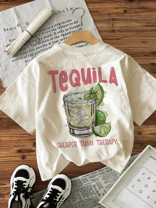Graphic Tee “Tequila Therapy” – T-shirt Estiva in Cotone con Stampa Retro