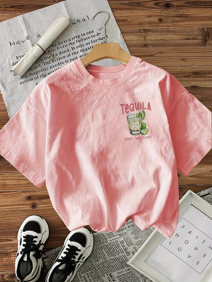 Graphic Tee “Tequila Therapy” – T-shirt Estiva in Cotone con Stampa Retro