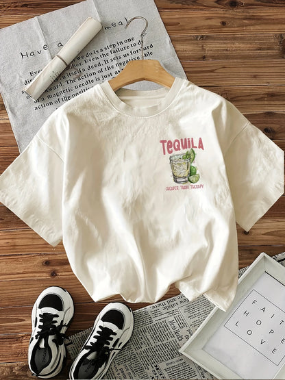 Graphic Tee “Tequila Therapy” – T-shirt Estiva in Cotone con Stampa Retro
