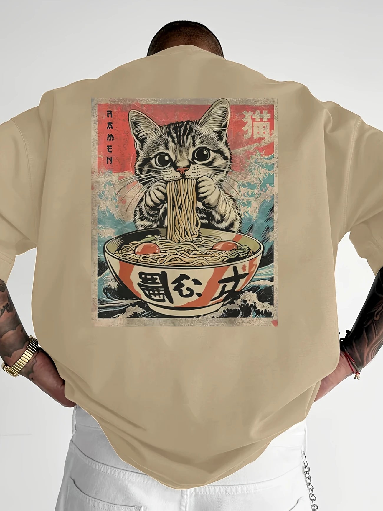 Teekat™ – T-shirt Oversize con Stampa Gatto e Ramen