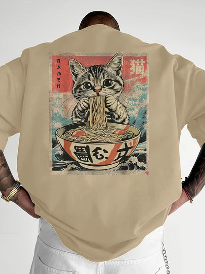 Teekat™ – T-shirt Oversize con Stampa Gatto e Ramen