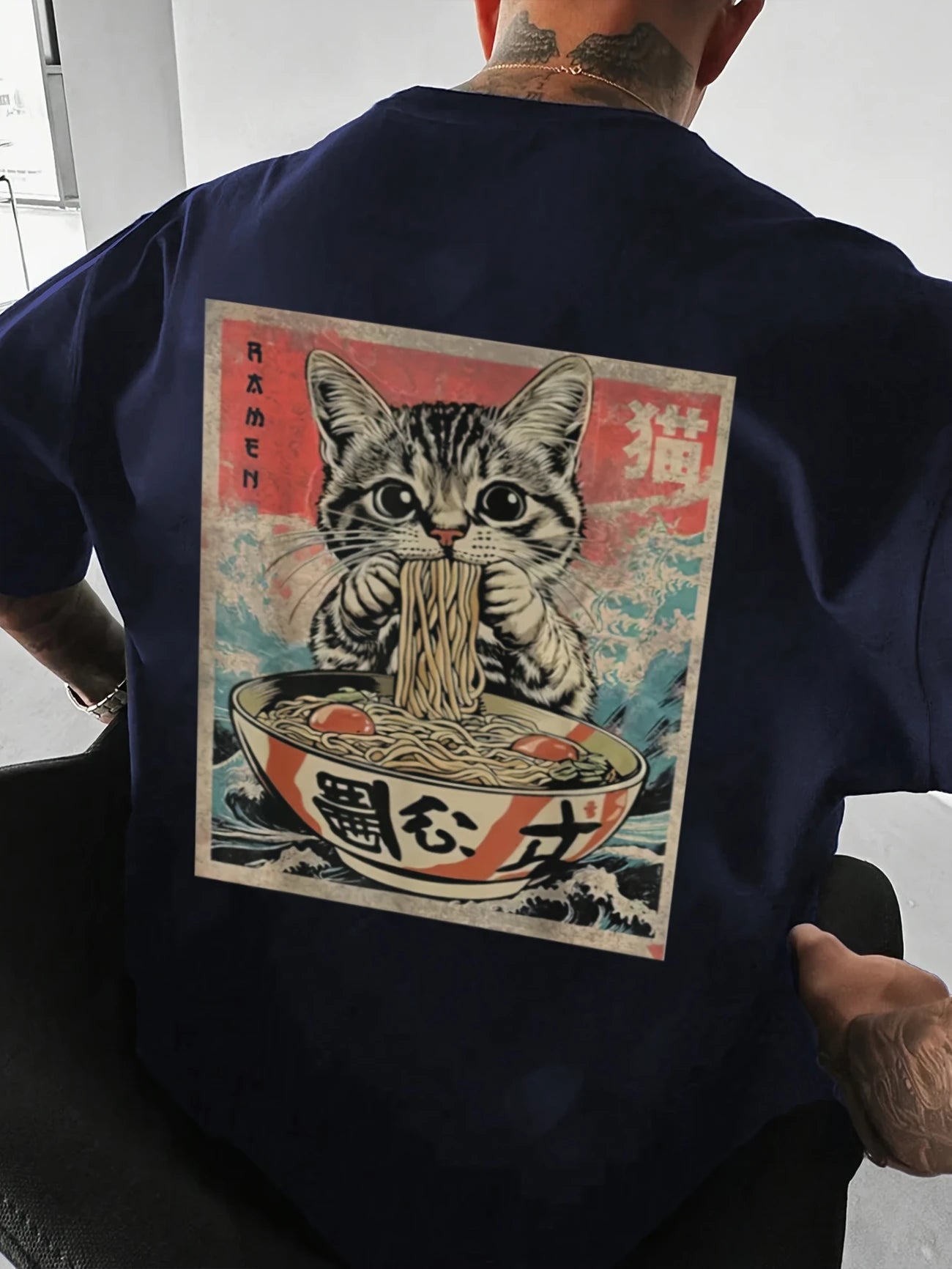 Teekat™ – T-shirt Oversize con Stampa Gatto e Ramen